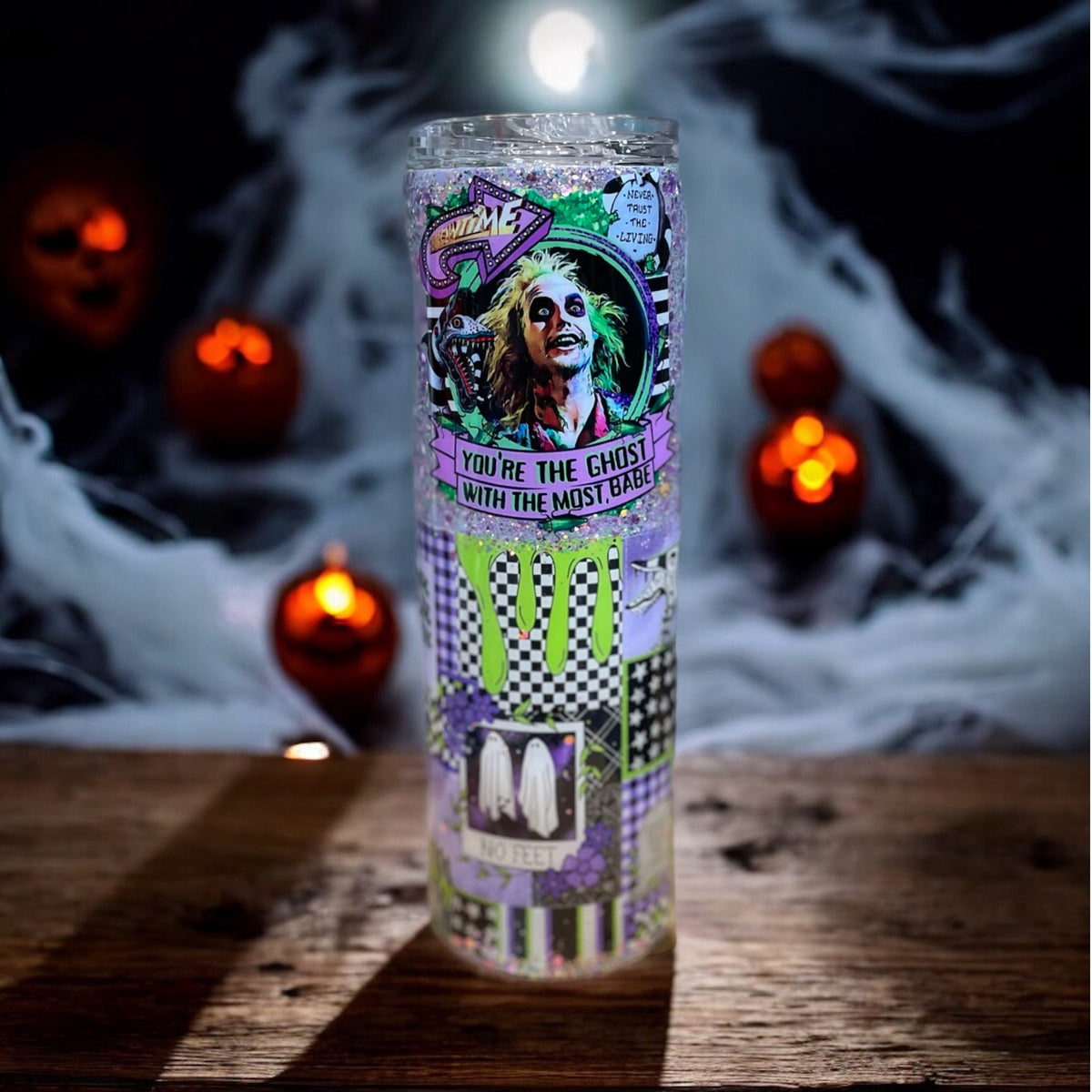 BeetleJuice inspired 30 ounce skinny stainless steel tumbler